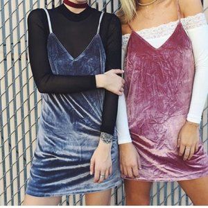 LF Seek the Label Cruch Velvet Mini Dress Gray MED